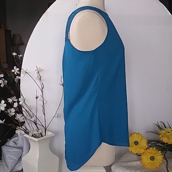 Massini Blue Sleeveless Tunic Style Blouse w/ Pleats New with Tags Size Small - Picture 4 of 12